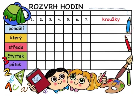Rozvrh na magnetické fólii A3 - děti