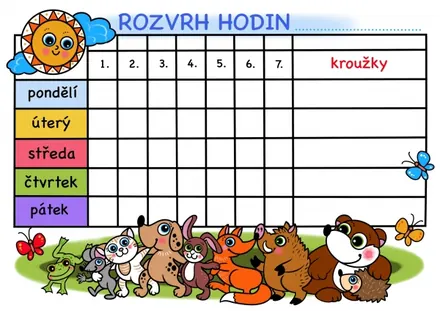 Rozvrh na magnetické fólii A3 - zvířátka